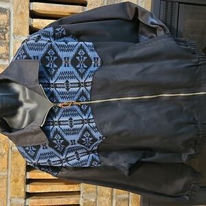 Western Wear PENDLETON Jacket Zip Up Black With Aztec Wool Trim USA XXL